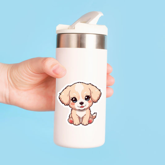 Puppy Love Cute Dog | Kawaii Animal | White Vinyl | Die-Cut Sticker