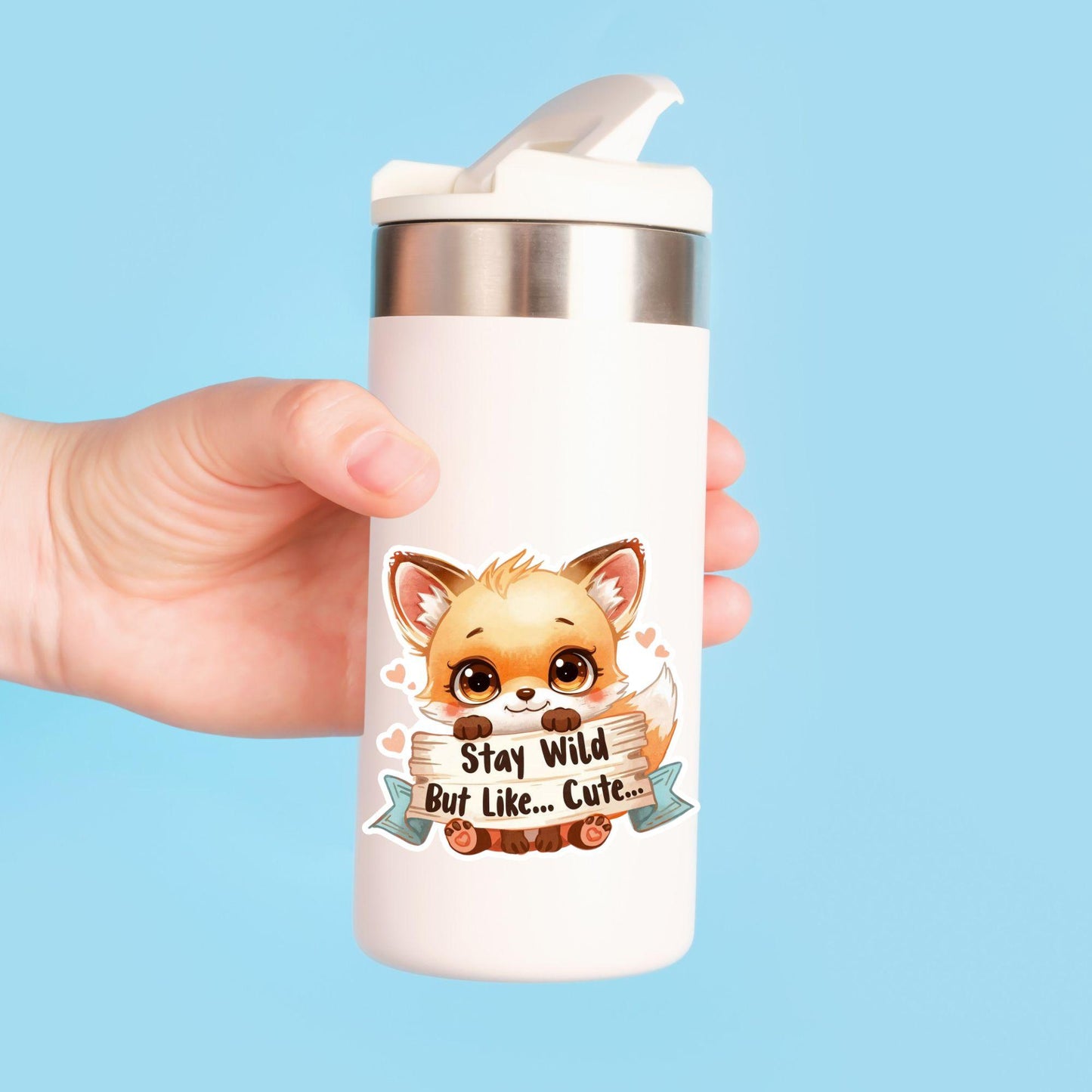 Stay Wild But Cute Fox | Woodland Animal | White Vinyl | Die-Cut Sticker