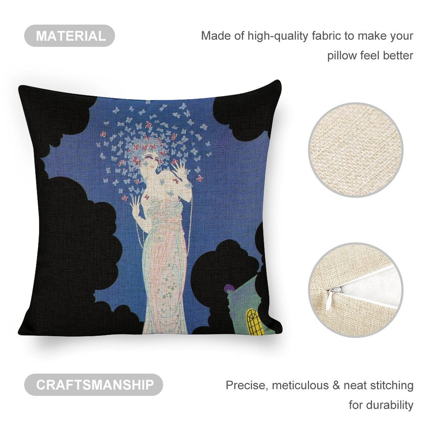 Ms Vogue Linen Cushion Pillow Cover — Double-Sided Print, 45×45cm