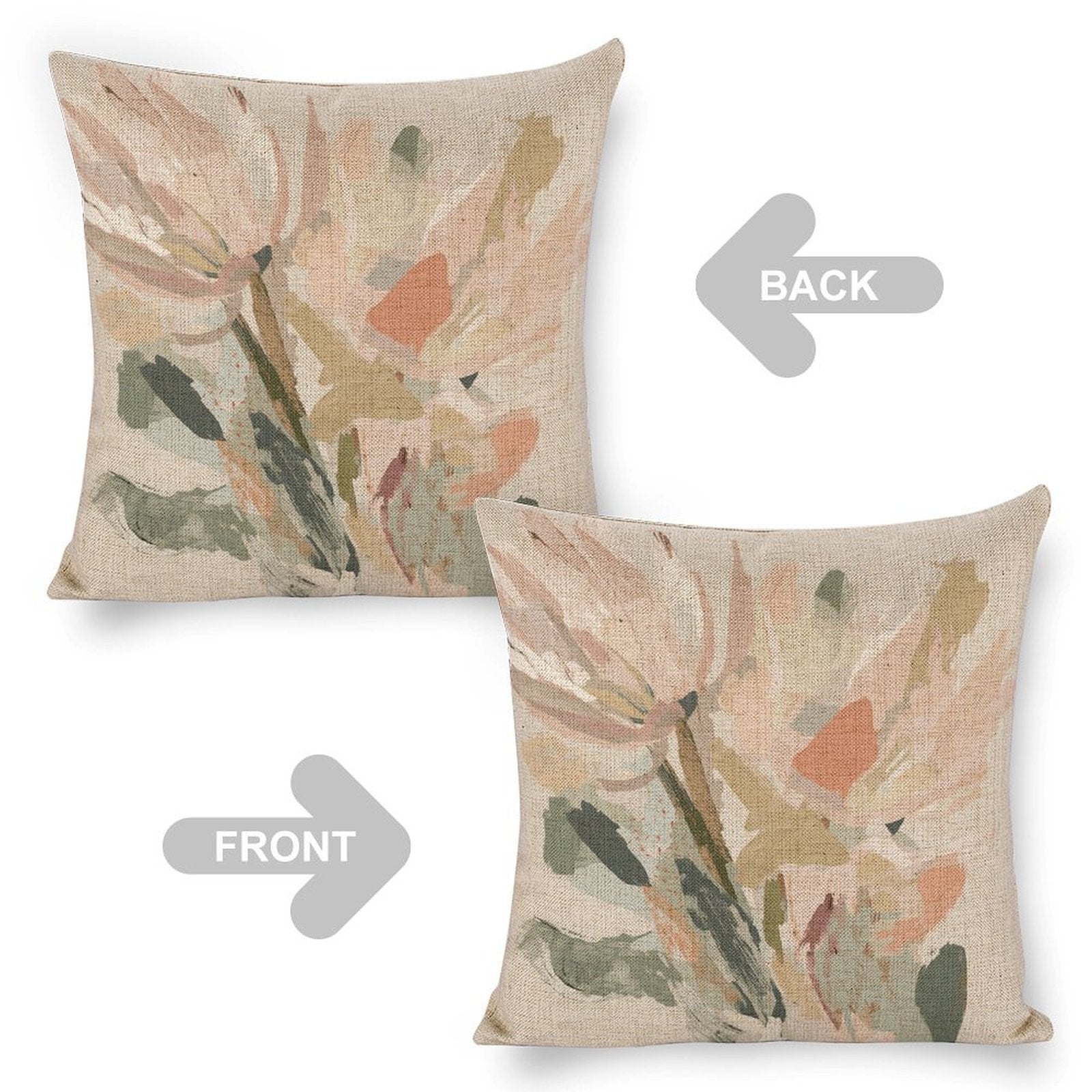 Abstract Floral Linen Cushion Pillow Cover — Double-Sided Print, 45×45cm