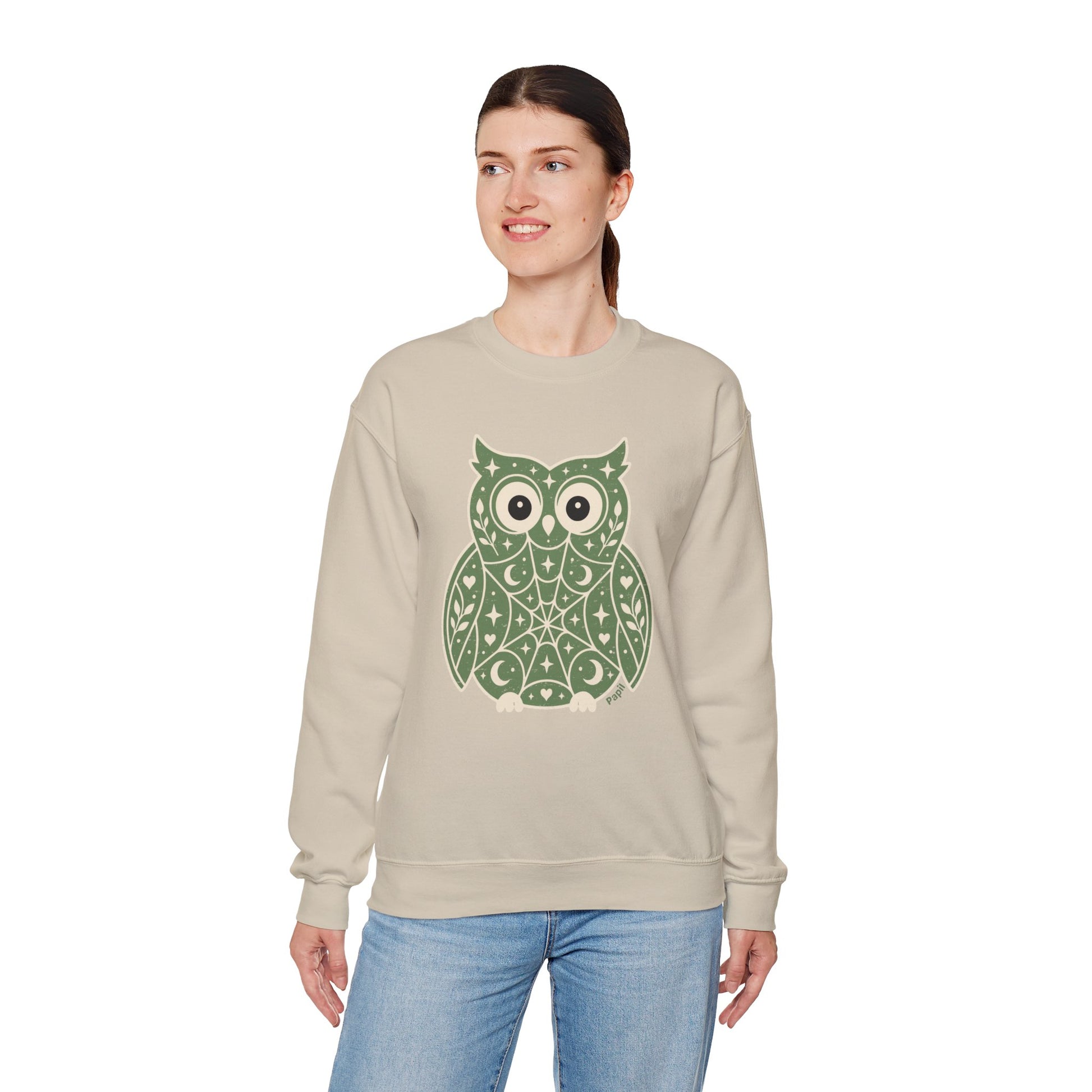 Decorative Folk Owl Crewneck Sweatshirt | Vintage Graphic Pullover