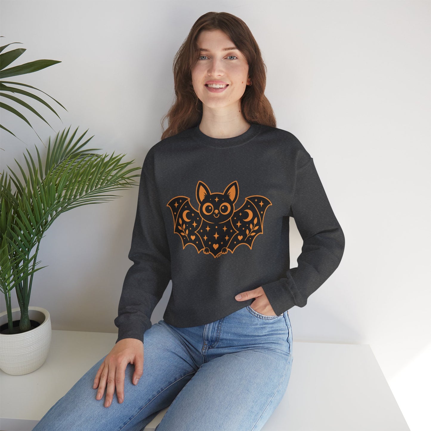 Cute Purple Bat Crewneck Sweatshirt | Kawaii Night Sky Halloween Pullover
