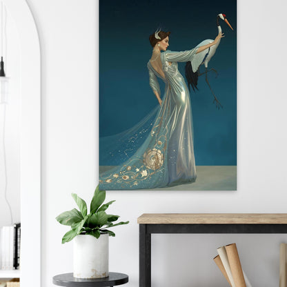 Celestial Elegance Crane & Stargazer Fine Art Poster – A Vision of Myth & Beauty