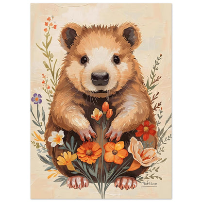 Charming Wildflower Critter Fine Art Poster in Warm Earthy Tones 13x18 cm 5x7″