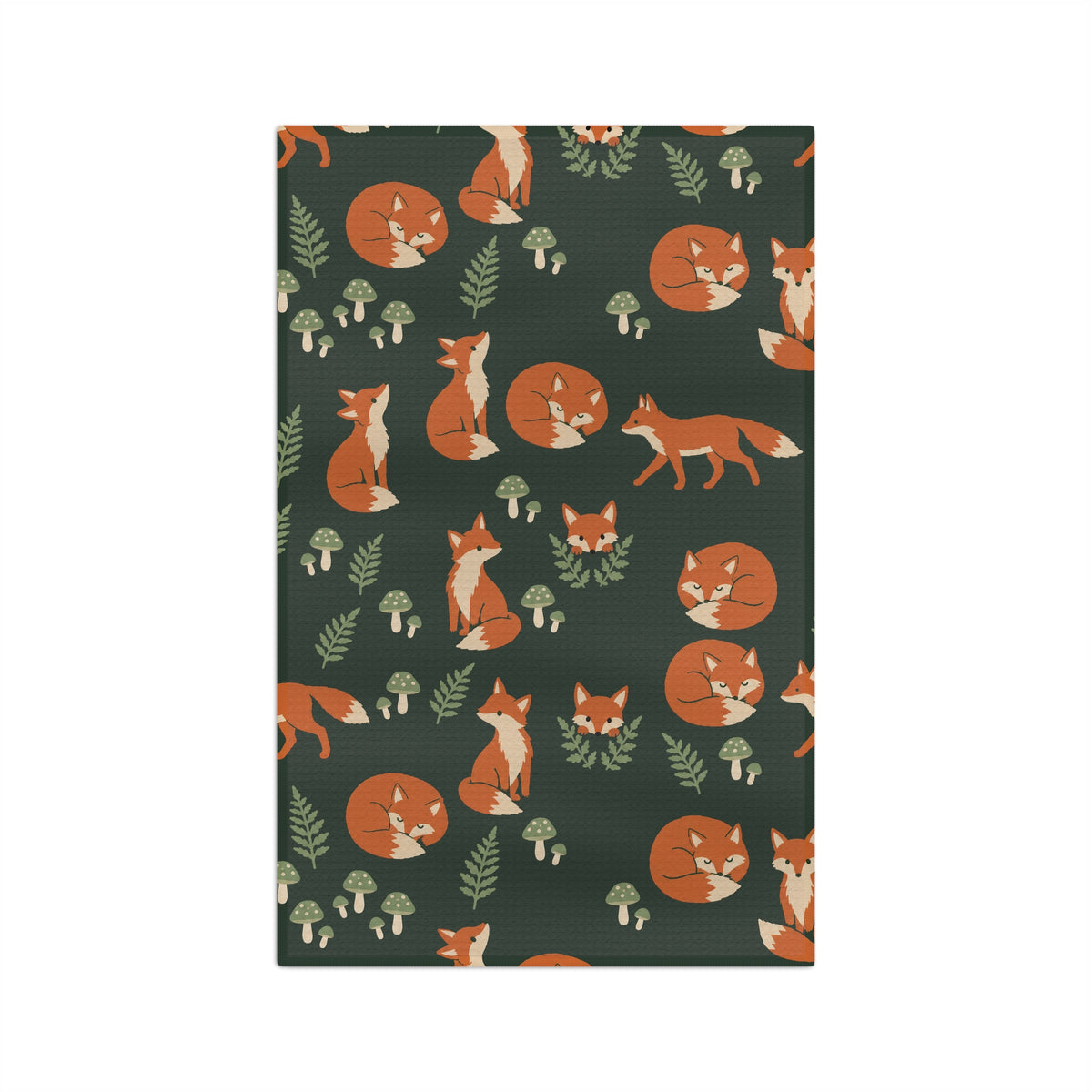 Woodland Fox & Mushroom Tea Towel | Quick-Dry Microfibre Kitchen Towel 16'' × 25''