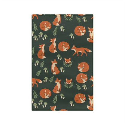 Woodland Fox & Mushroom Tea Towel | Quick-Dry Microfibre Kitchen Towel 16'' × 25''
