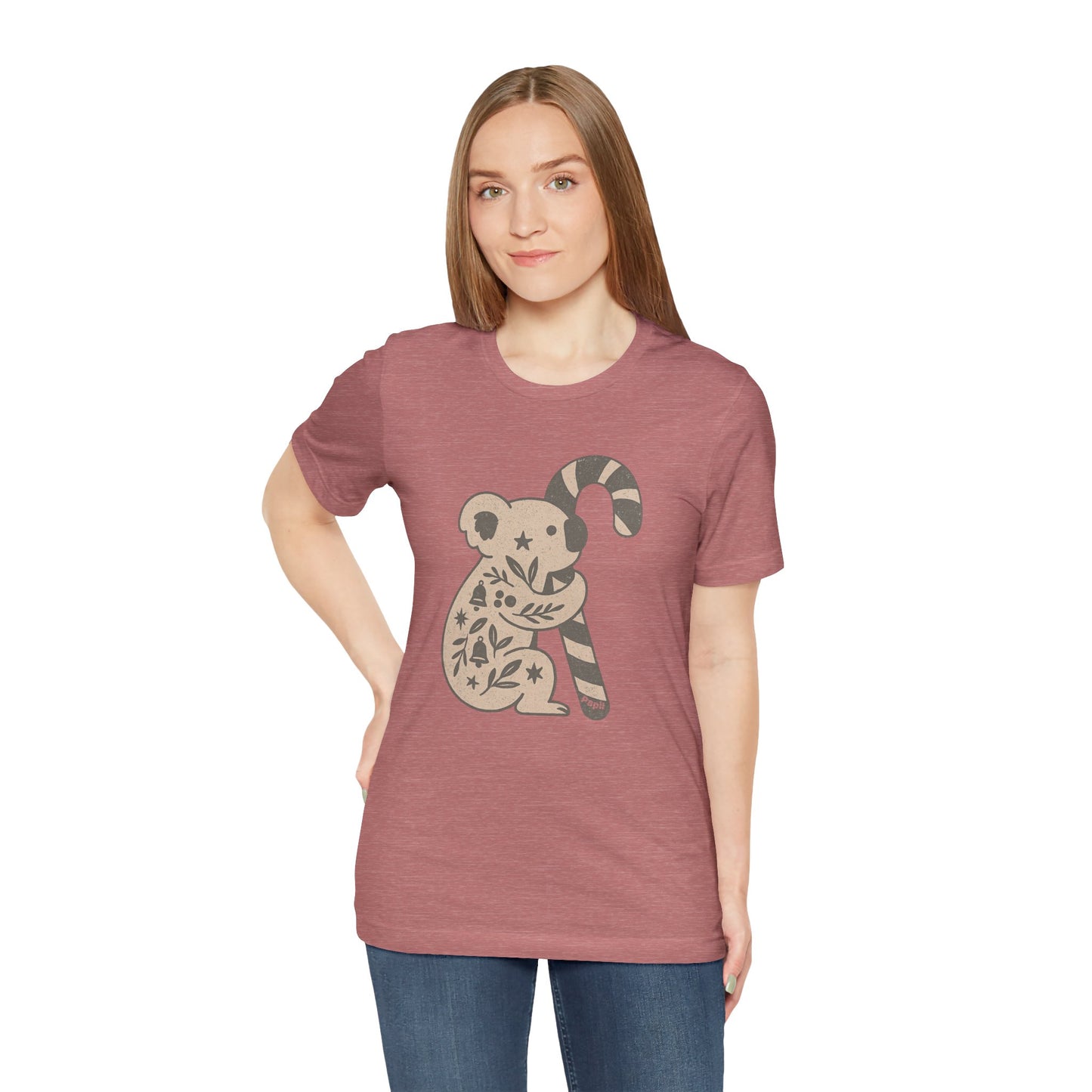 Floral Koala with Candy Cane Christmas Tee | Botanical Animal Woodland T-Shirt