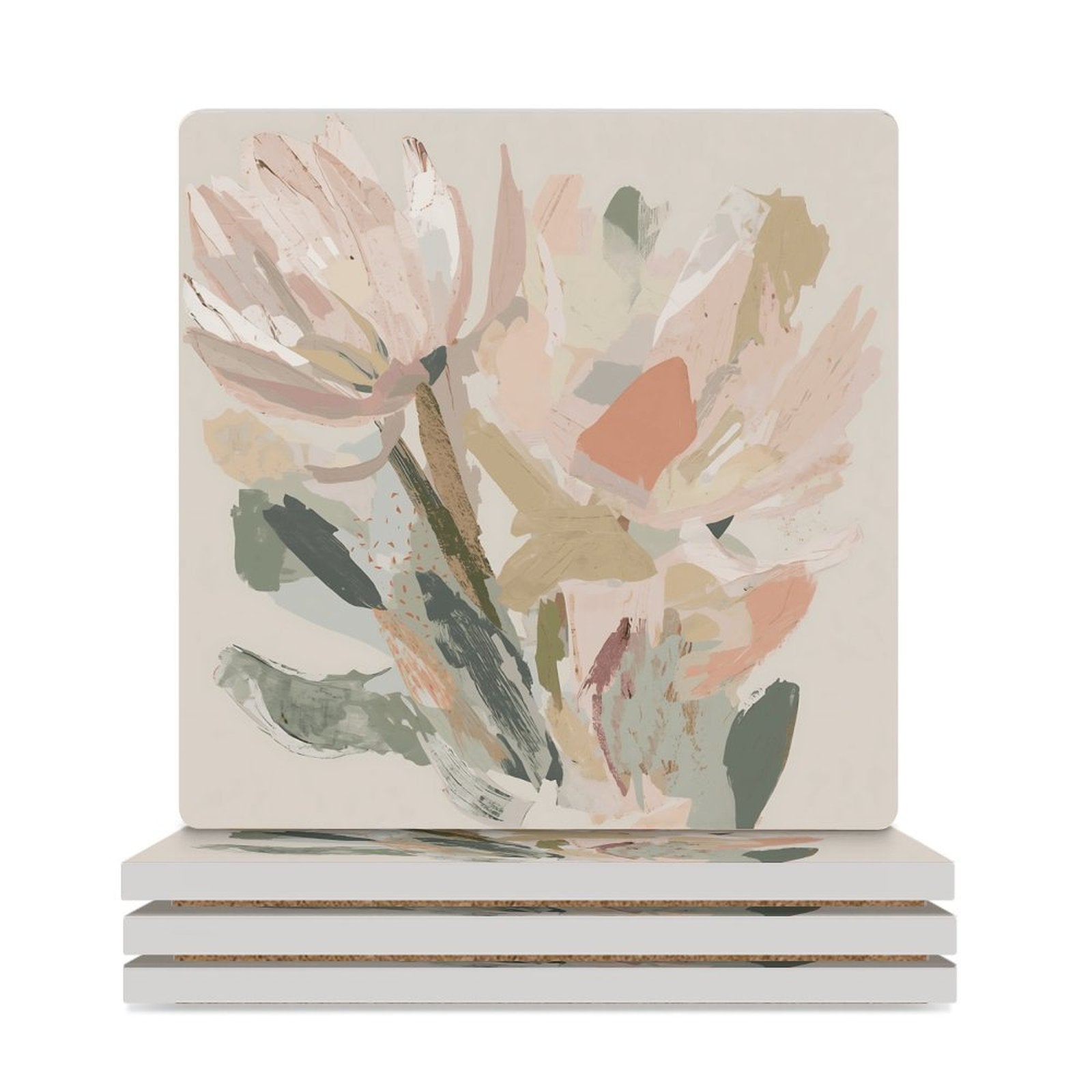 Abstract Floral Modern Minimalist Botanical Ceramic Coasters (Set of 4 or 6) white
