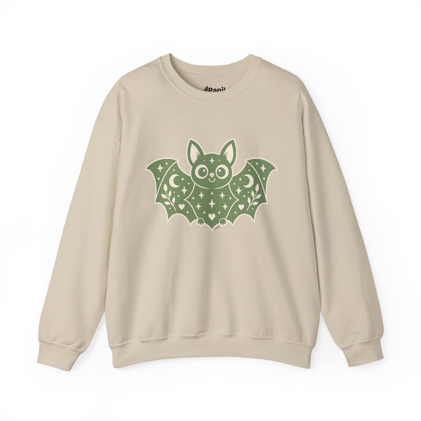 Cute Purple Bat Crewneck Sweatshirt | Kawaii Night Sky Halloween Pullover Sand
