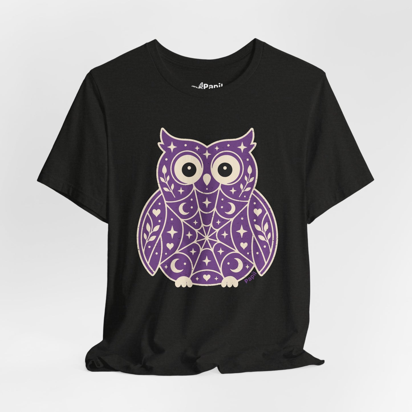 Enchanted Owl Halloween Graphic Tee | Vintage Woodland Owl T-Shirt - Purple