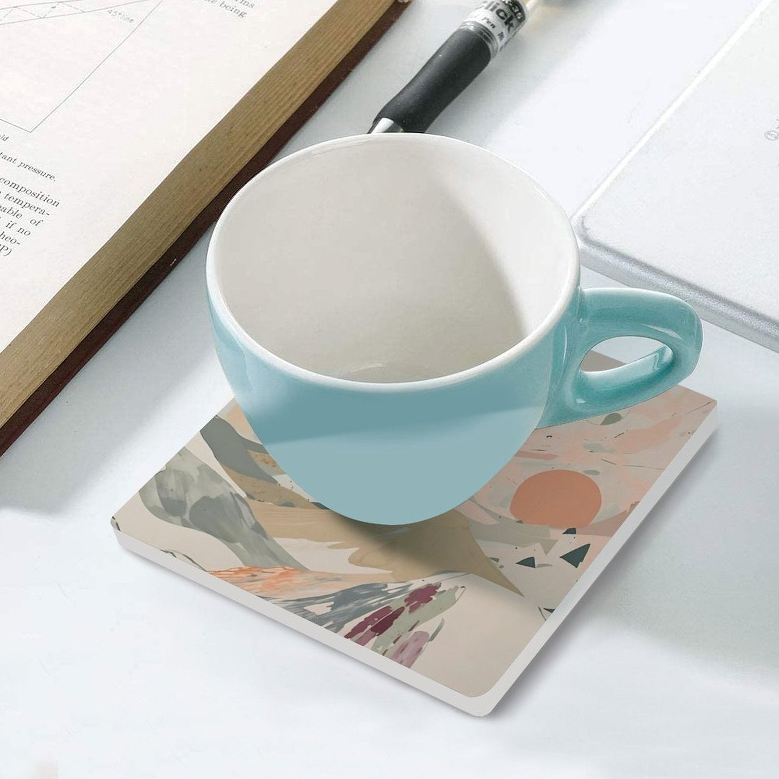 Celestial Dusk Abstract Pastel Landscape Ceramic Coasters (Set of 4 or 6)