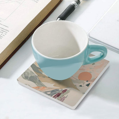 Celestial Dusk Abstract Pastel Landscape Ceramic Coasters (Set of 4 or 6)