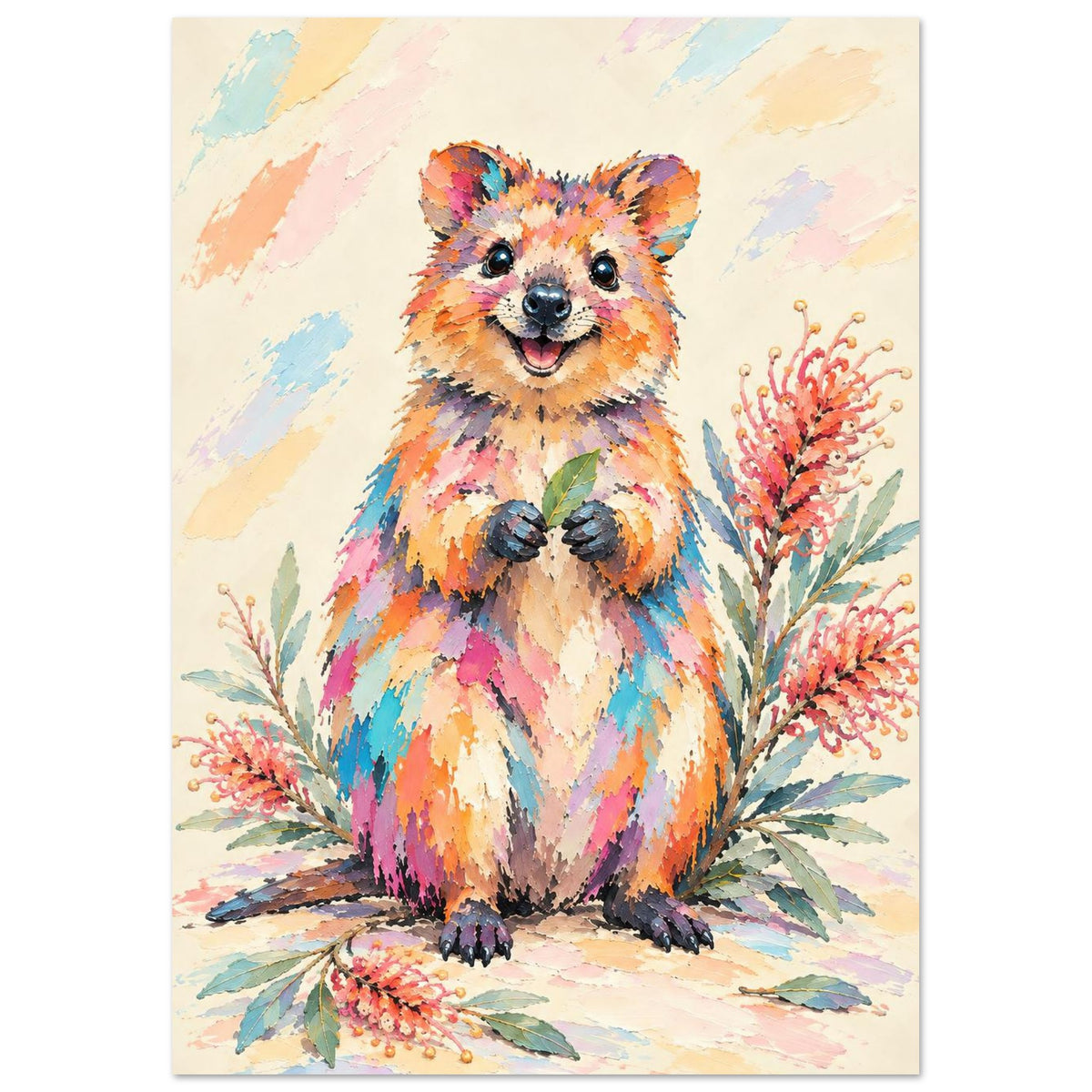 Quokka Painted Australian Animal Fine Art Poster A3 (29.7 x 42 cm)
