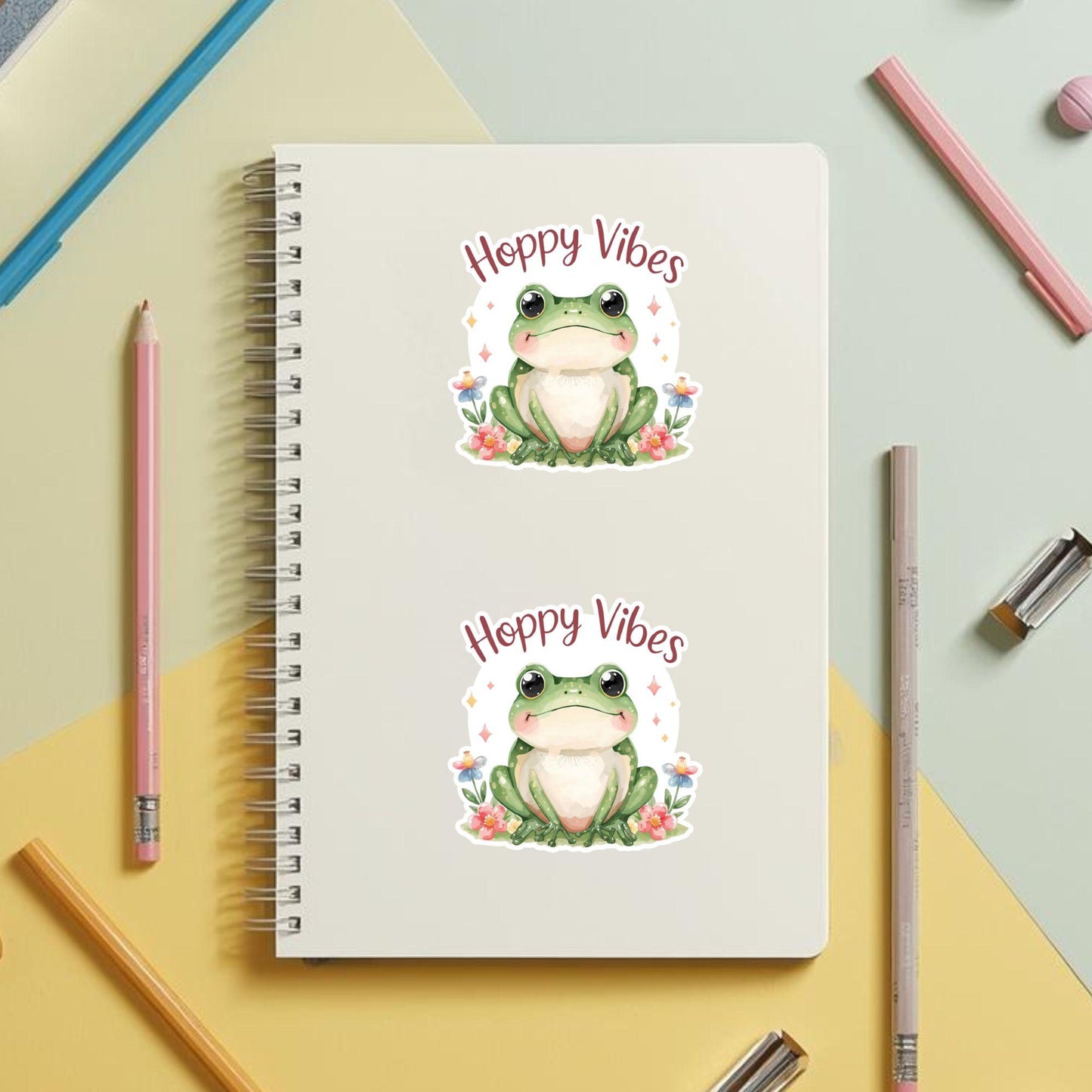 Hoppy Vibes Flower Frog | Nature Aesthetic | White Vinyl | Die-Cut Sticker