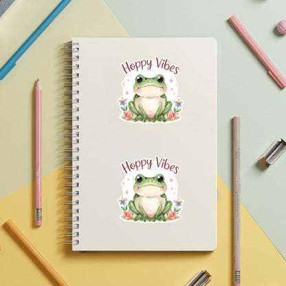 Hoppy Vibes Flower Frog | Nature Aesthetic | White Vinyl | Die-Cut Sticker