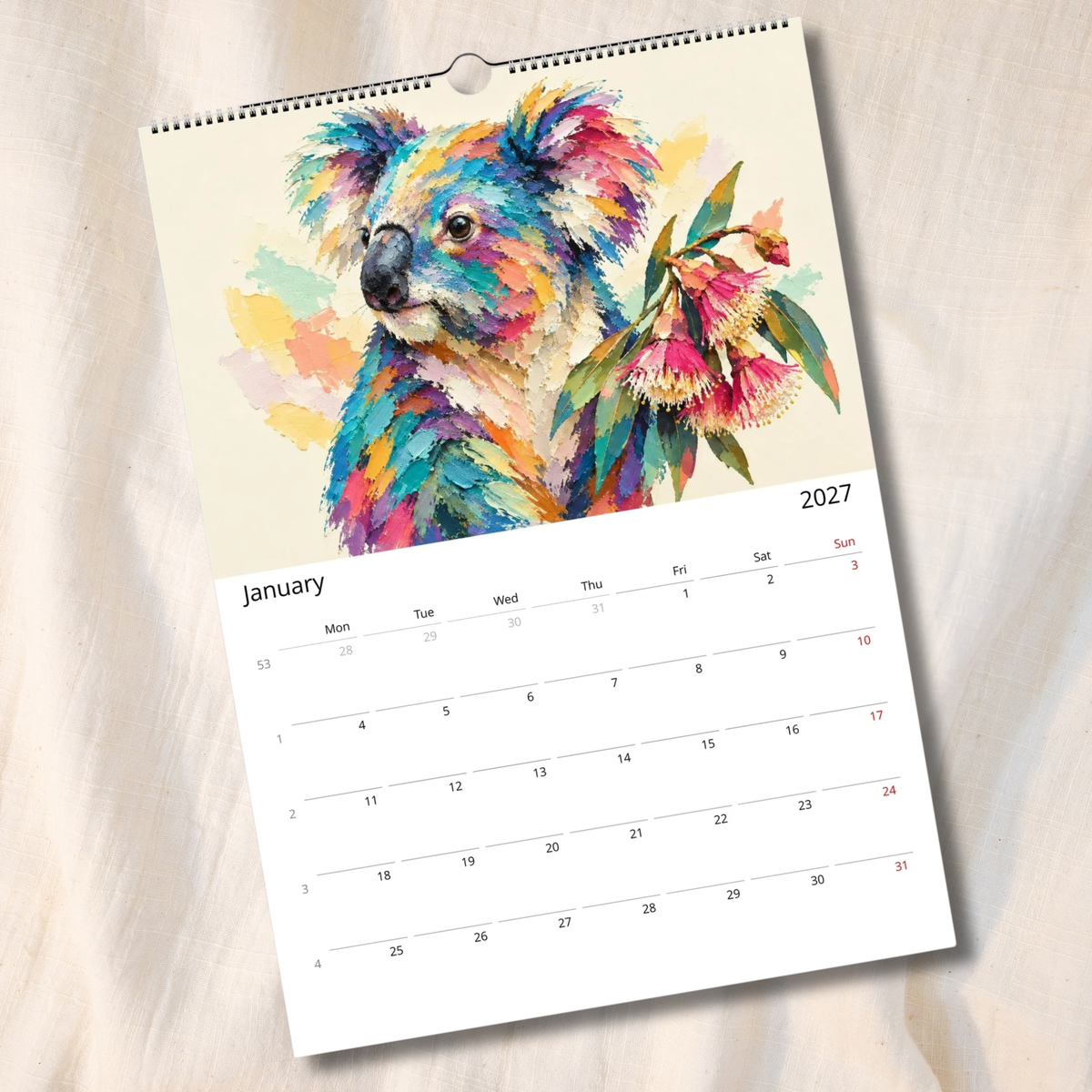 Australian Animals 2027 Wall Calendar | A3 Colourful Painted Native Wildlife Calendar
