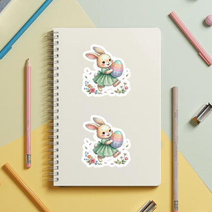 Easter Bunny Running Spring Pastel | Easter Decal | White Vinyl | Die-Cut Sticker