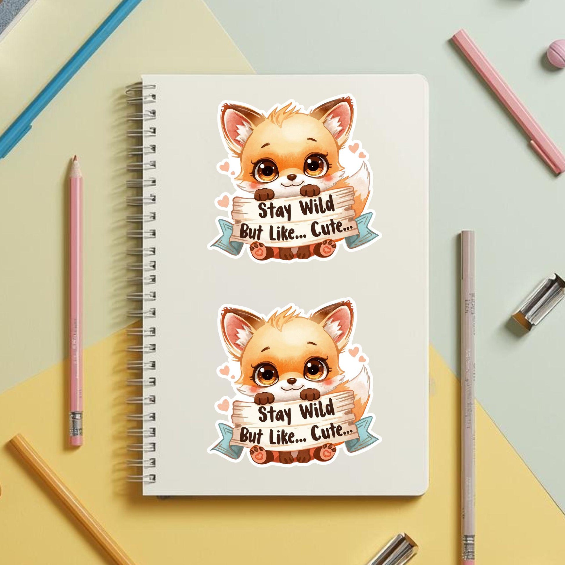 Stay Wild But Cute Fox | Woodland Animal | White Vinyl | Die-Cut Sticker