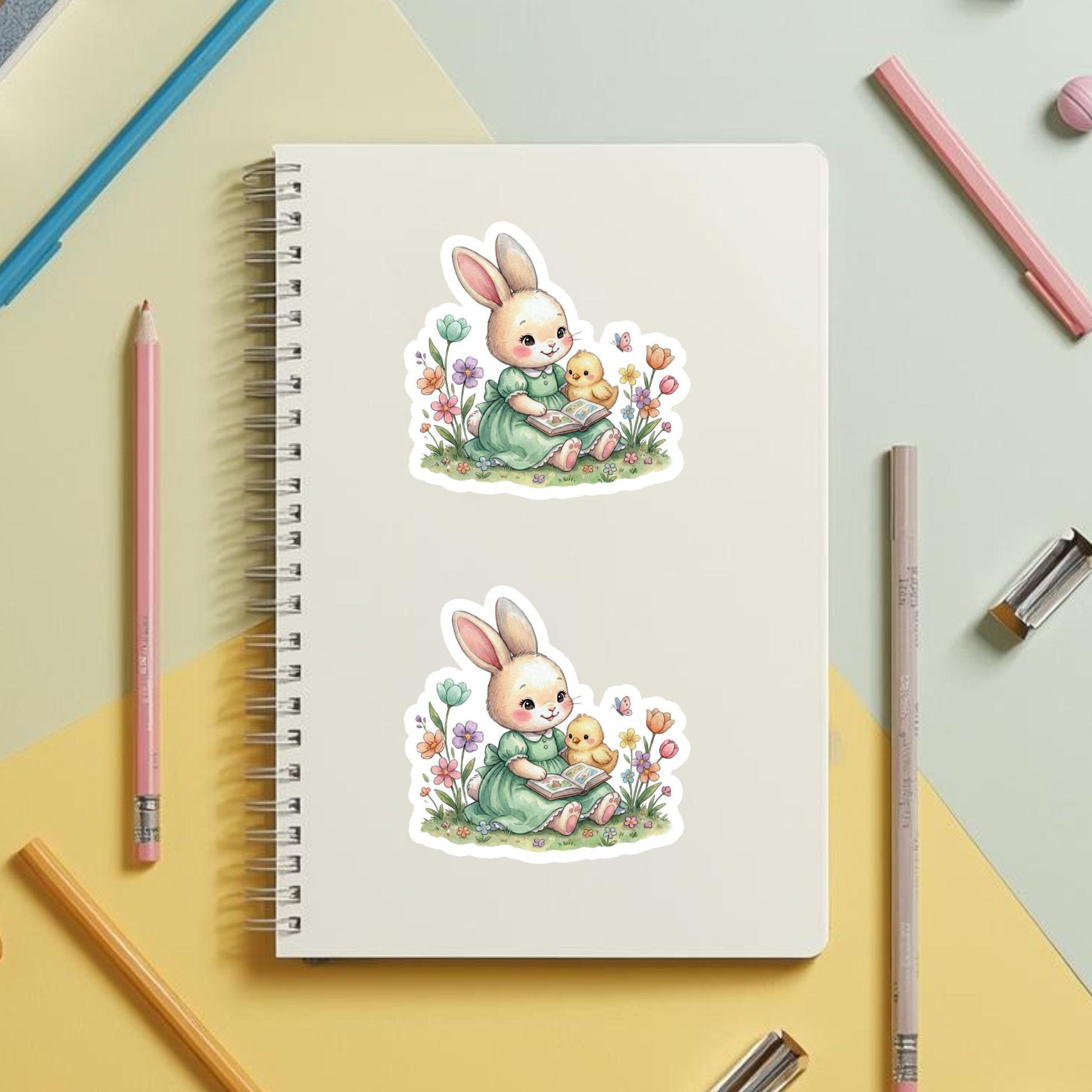 Easter Bunny Reading Spring Storytime | Easter Decal | White Vinyl | Die-Cut Sticker