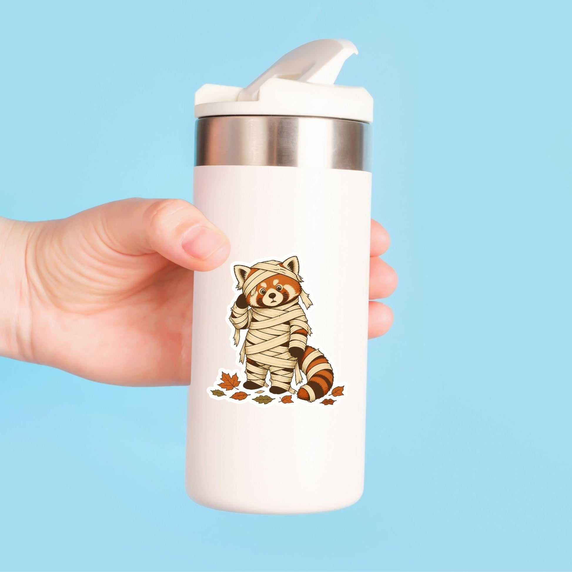 Mummy Panda Wrapped in Bandages | Halloween Vintage | White Vinyl | Die-Cut Sticker