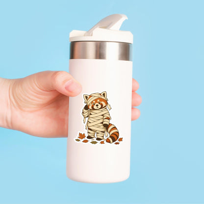 Mummy Panda Wrapped in Bandages | Halloween Vintage | White Vinyl | Die-Cut Sticker