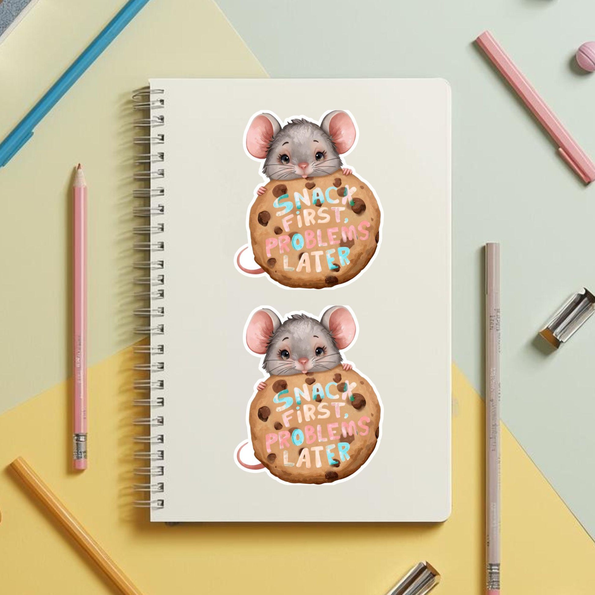 Snack First Cookie Mouse | Funny Motivational | White Vinyl | Die-Cut Sticker