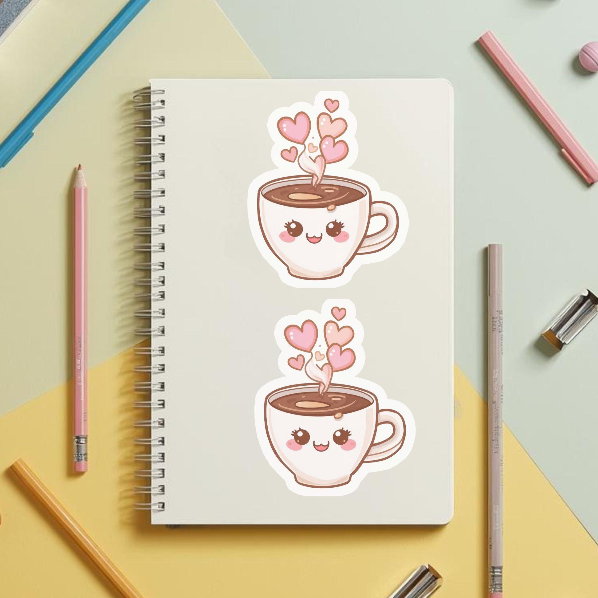 Coffee Cup of Love Smiling Mug | Kawaii Food | White Vinyl | Die-Cut Sticker