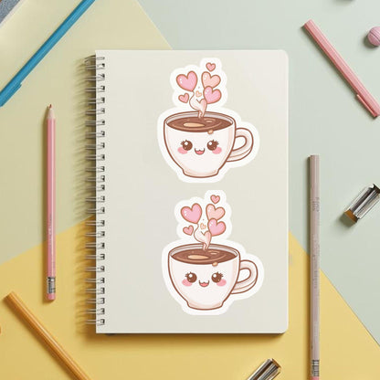 Coffee Cup of Love Smiling Mug | Kawaii Food | White Vinyl | Die-Cut Sticker