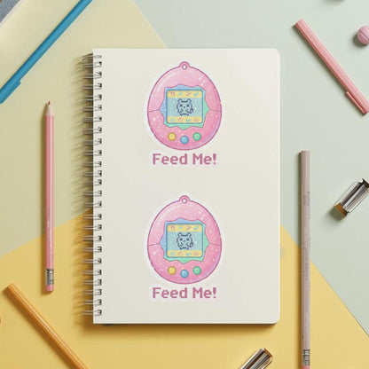 Feed Me Virtual Pet | 90s Retro Gaming | Glitter Vinyl | Die-Cut Sticker