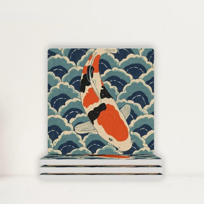 Koi Harmony Japanese Ukiyo-e Inspired Ceramic Coasters (Set of 4 or 6)