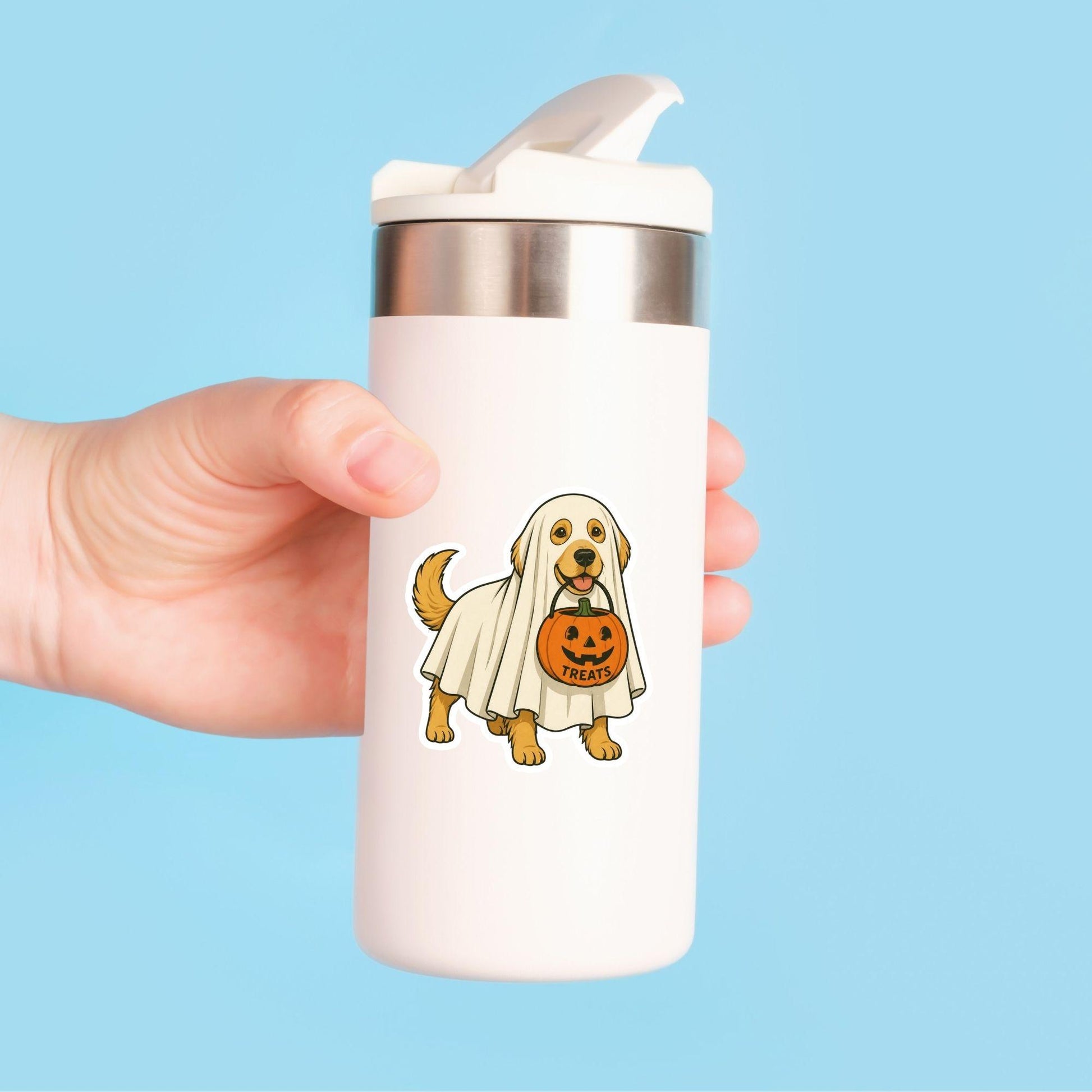 The Ghost Pup Golden Retriever | Halloween Vintage | White Vinyl | Die-Cut Sticker