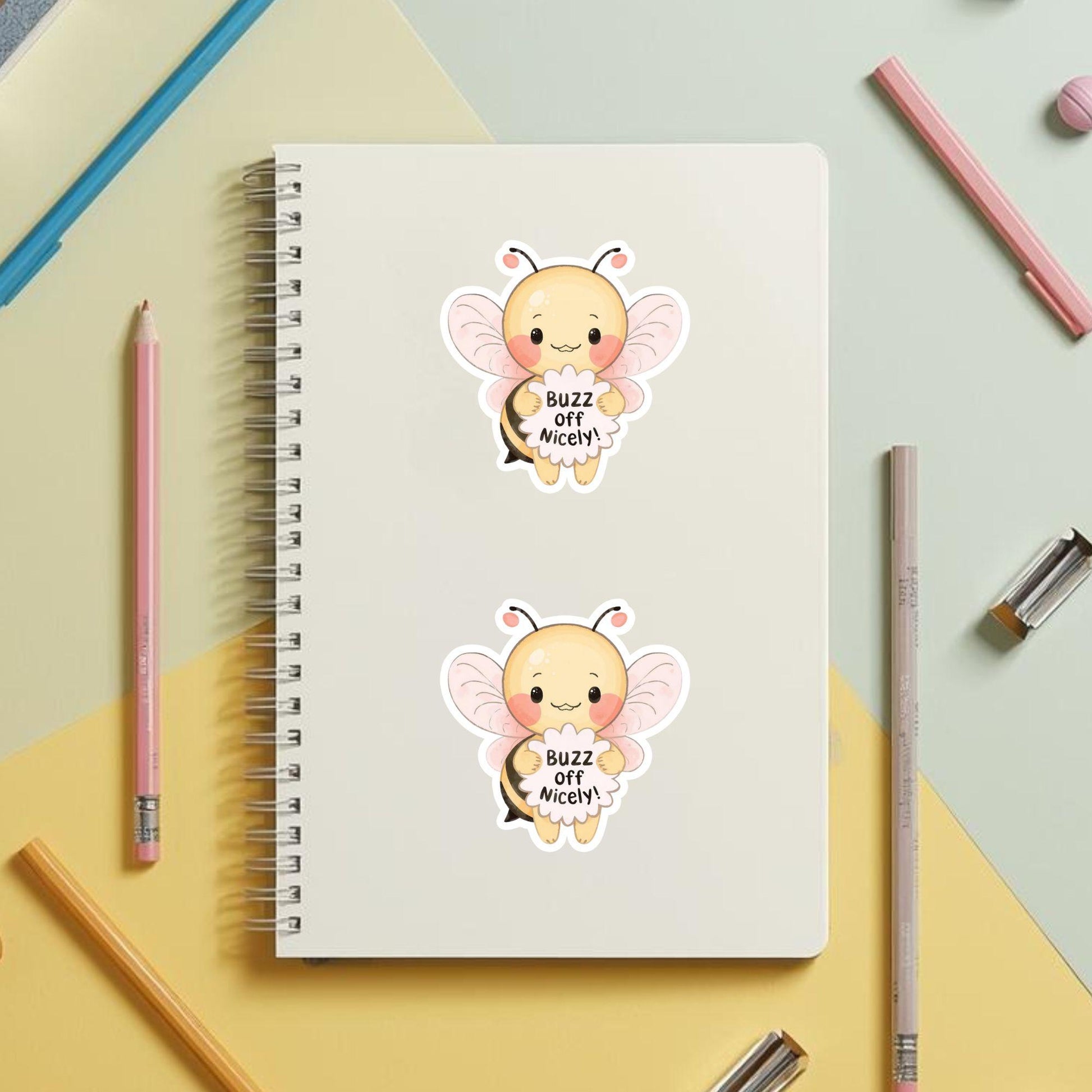 Buzz Off Nicely Sassy Bee | Nature Pun | White Vinyl | Die-Cut Sticker