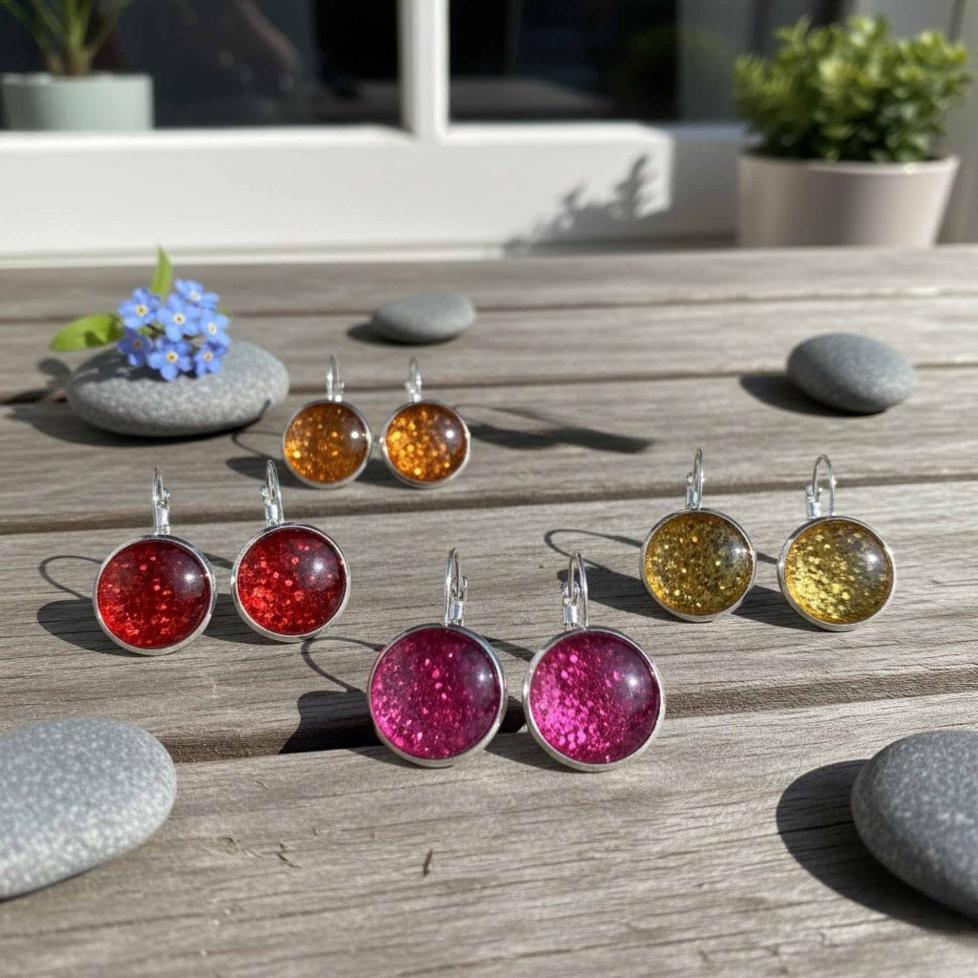 Glitter Resin Drop Earrings Silver Plated | Handmade Statement Jewellery