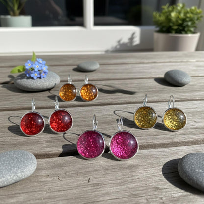 Glitter Resin Drop Earrings Silver Plated | Handmade Statement Jewellery