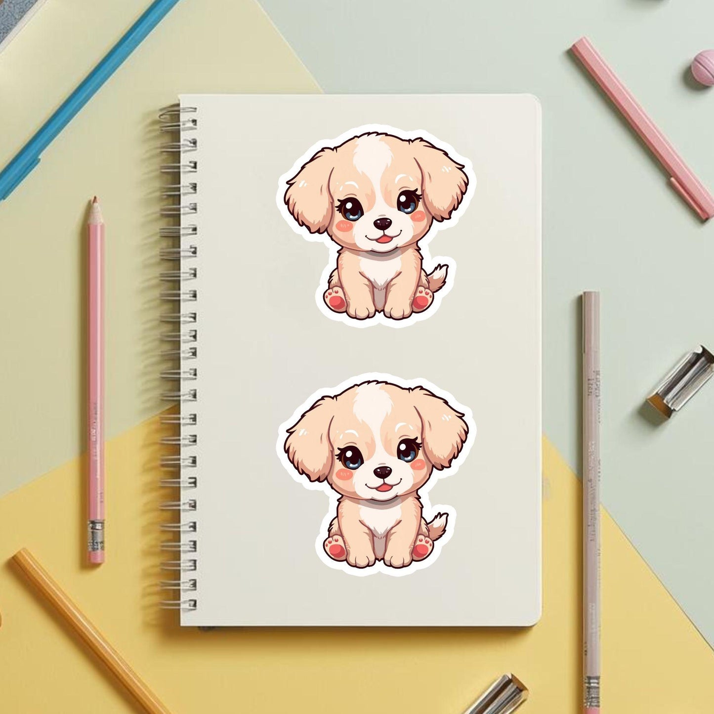 Puppy Love Cute Dog | Kawaii Animal | White Vinyl | Die-Cut Sticker