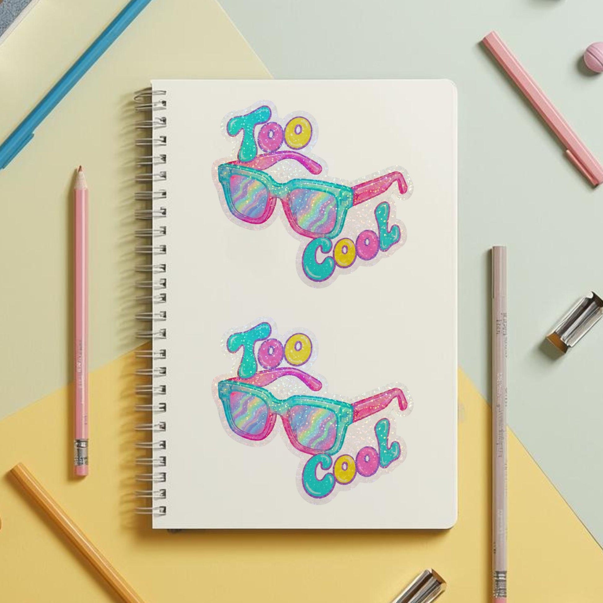 Too Cool Retro Sunglasses | 90s Aesthetic | Glitter Vinyl | Die-Cut Sticker