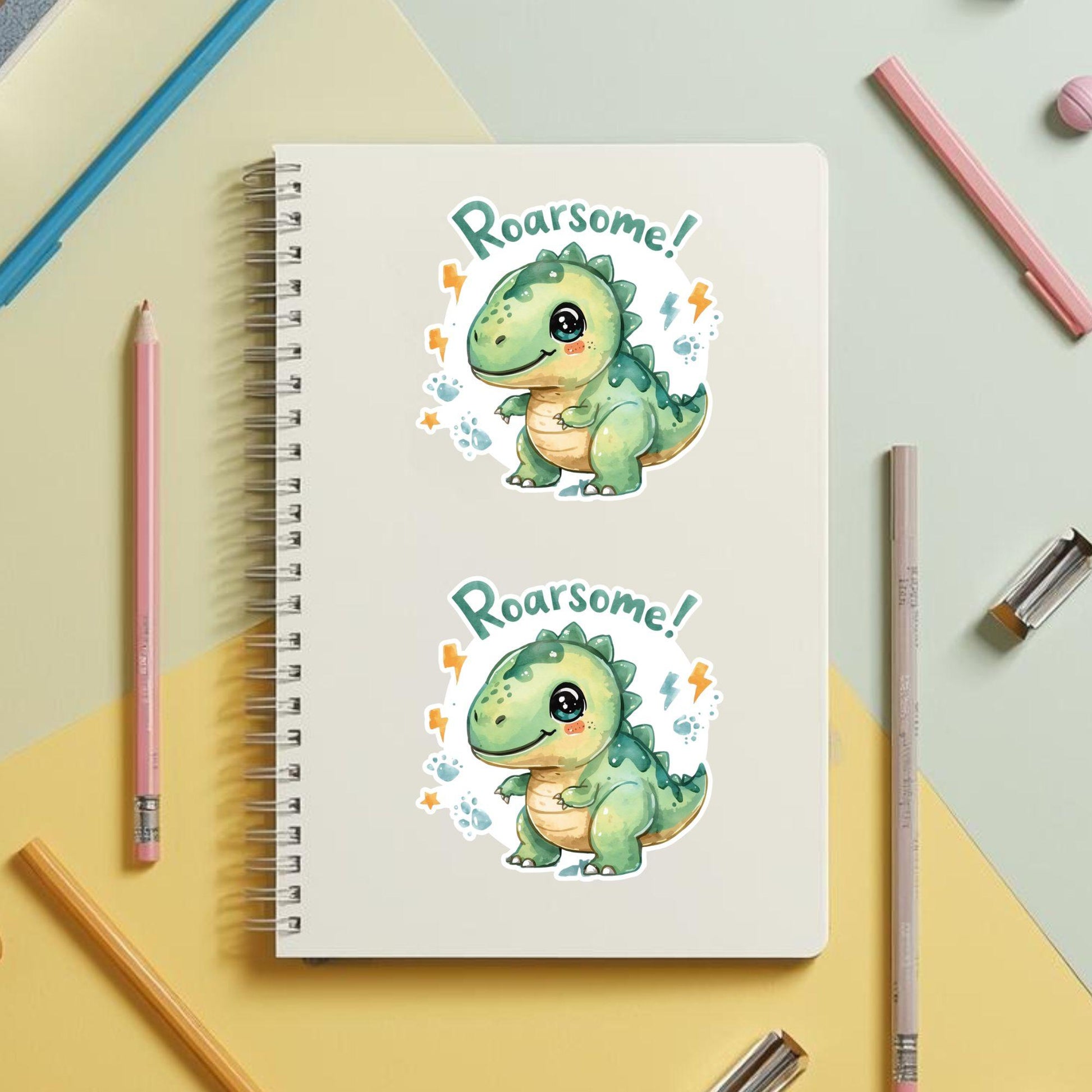 Roarsome Cute Dinosaur | Kids Dino | White Vinyl | Die-Cut Sticker