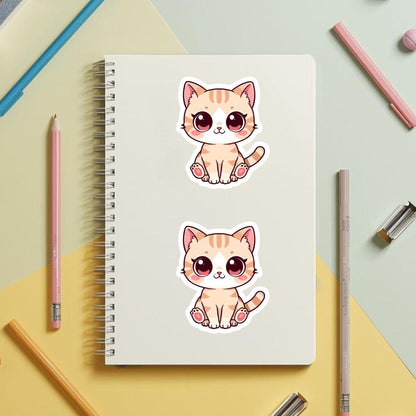 Ginger Tabby Cute Cat | Kawaii Animal | White Vinyl | Die-Cut Sticker
