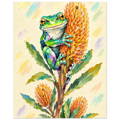 Green Tree Frog Painted Australian Animal Fine Art Poster 40x50 cm 16x20″