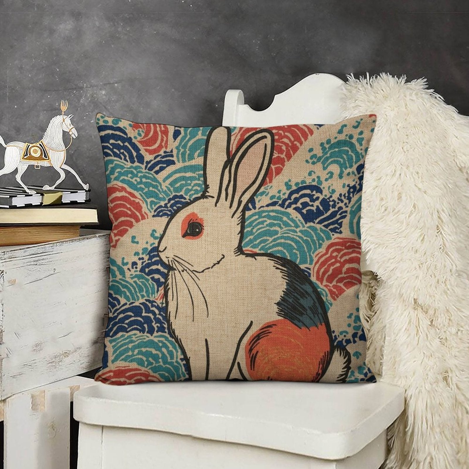 Vivid Rabbit Linen Double Sided Throw Pillow Cushion Covers |45×45 cm | Set of 2