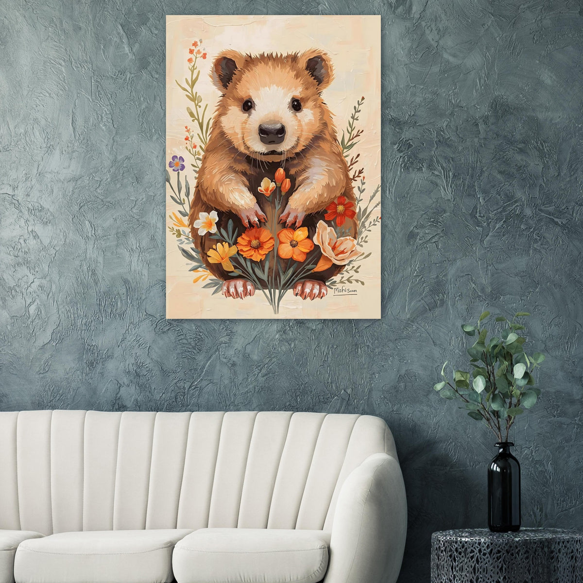 Charming Wildflower Critter Fine Art Poster in Warm Earthy Tones