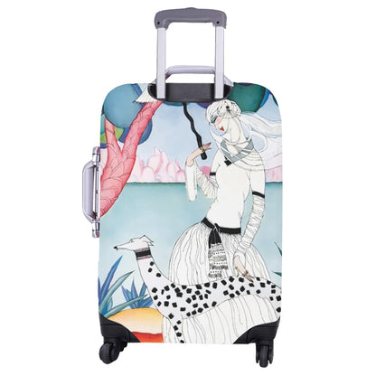 Art Nouveau Lady & Spotted Hound Luggage Cover | Whimsical Illustrated Travel Protector | Stylish Suitcase Cover