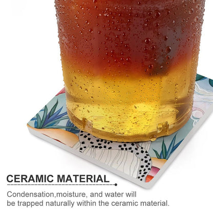 Gentle Companionship Vintage Inspired Lady & Dog Portrait Ceramic Coasters (Set of 4 or 6)