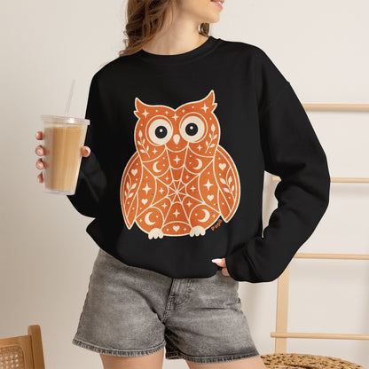Decorative Folk Owl Crewneck Sweatshirt | Vintage Graphic Pullover