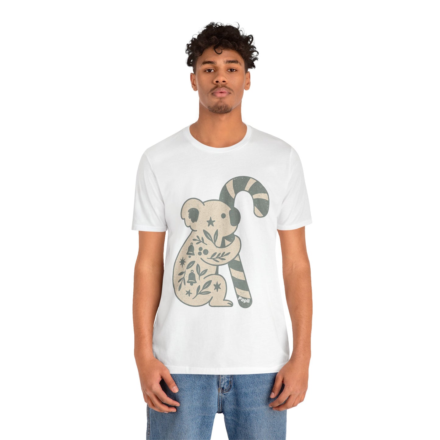 Koala Candy Cane Christmas Unisex T-Shirt — Cute Floral Koala Australian Holiday Tee
