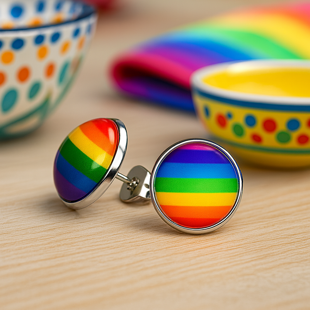 Rainbow Glass Dome Silver Stud Earrings | Handmade