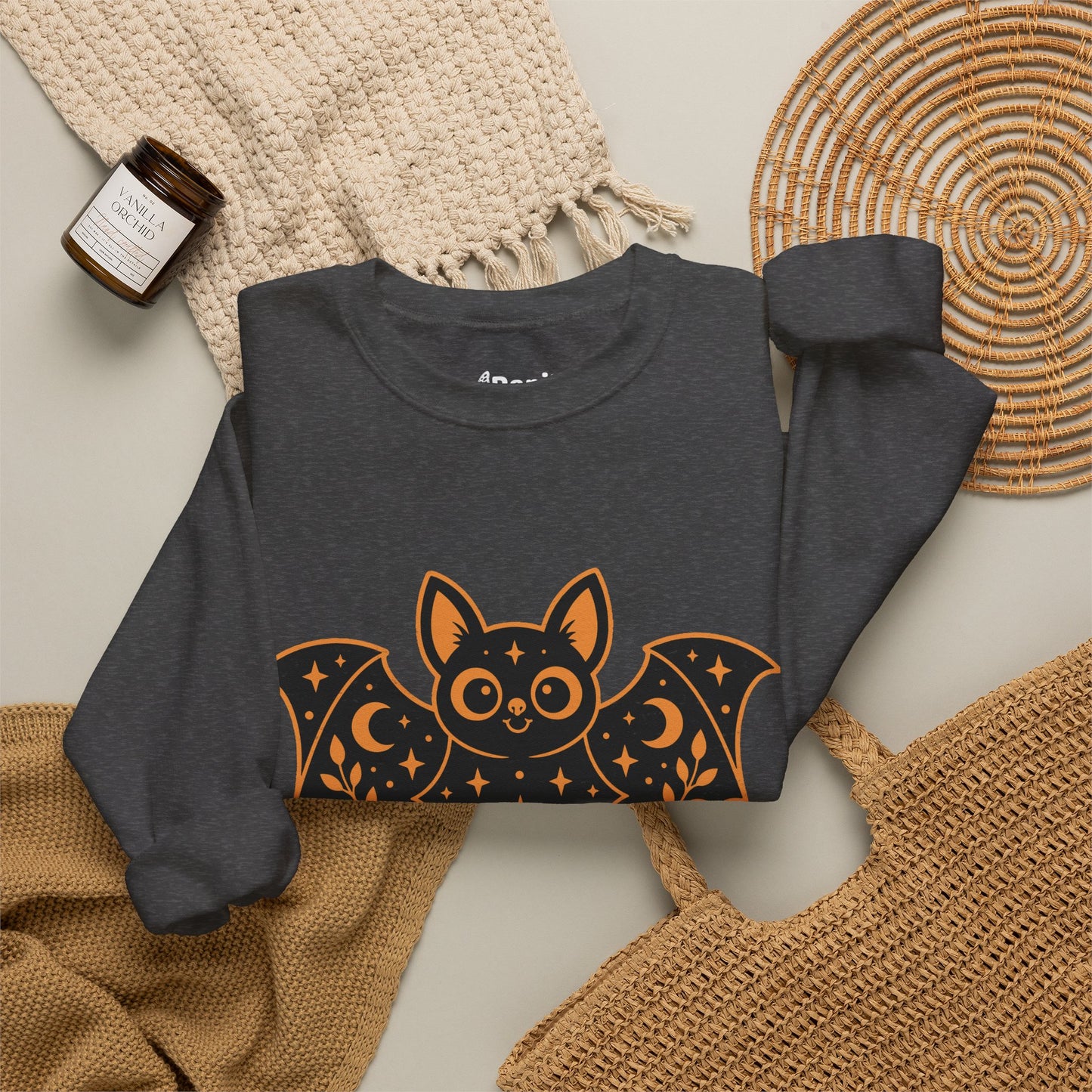 Cute Purple Bat Crewneck Sweatshirt | Kawaii Night Sky Halloween Pullover