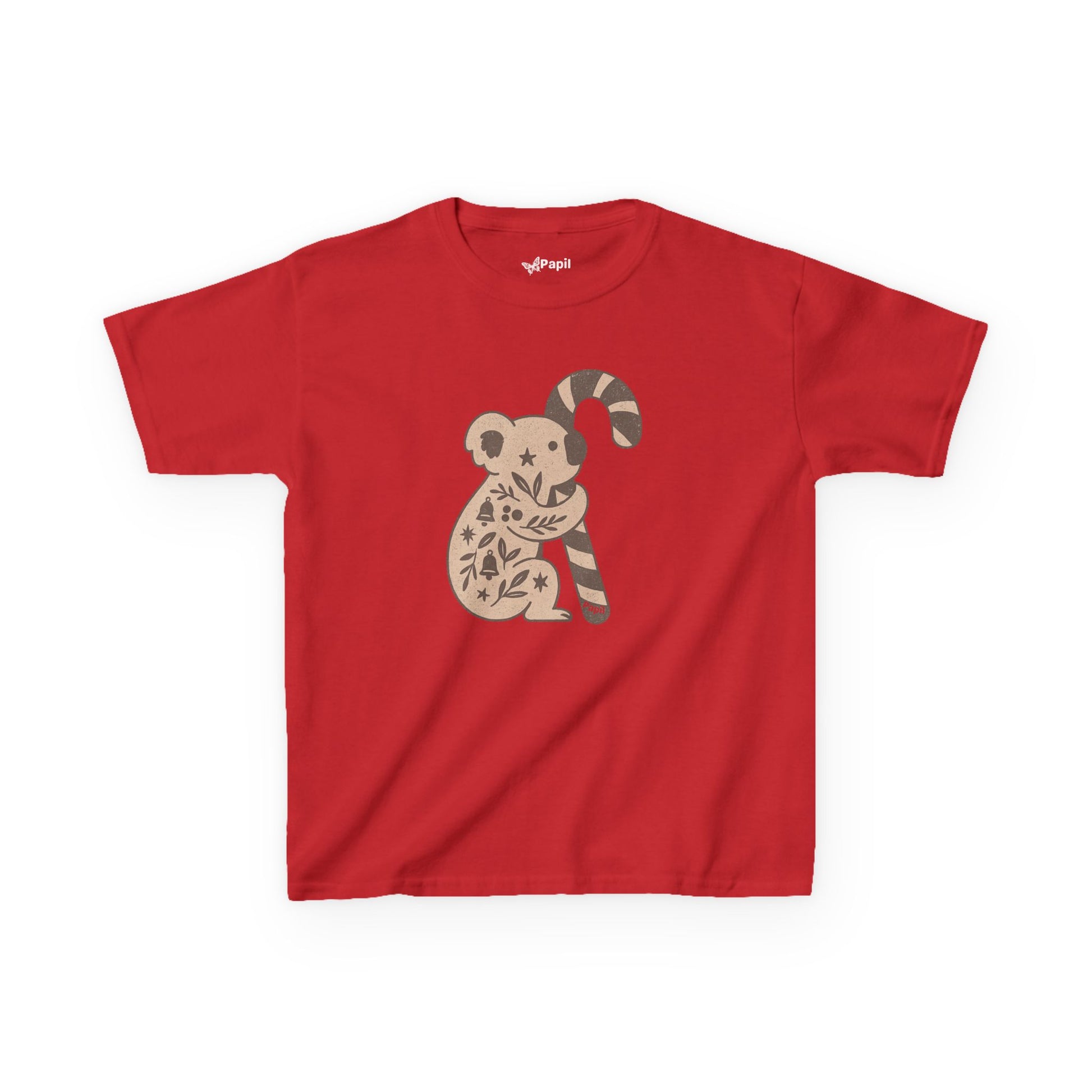 Floral Koala with Candy Cane Christmas Tee | Kids T-Shirt Red