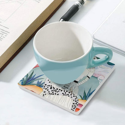 Gentle Companionship Vintage Inspired Lady & Dog Portrait Ceramic Coasters (Set of 4 or 6)