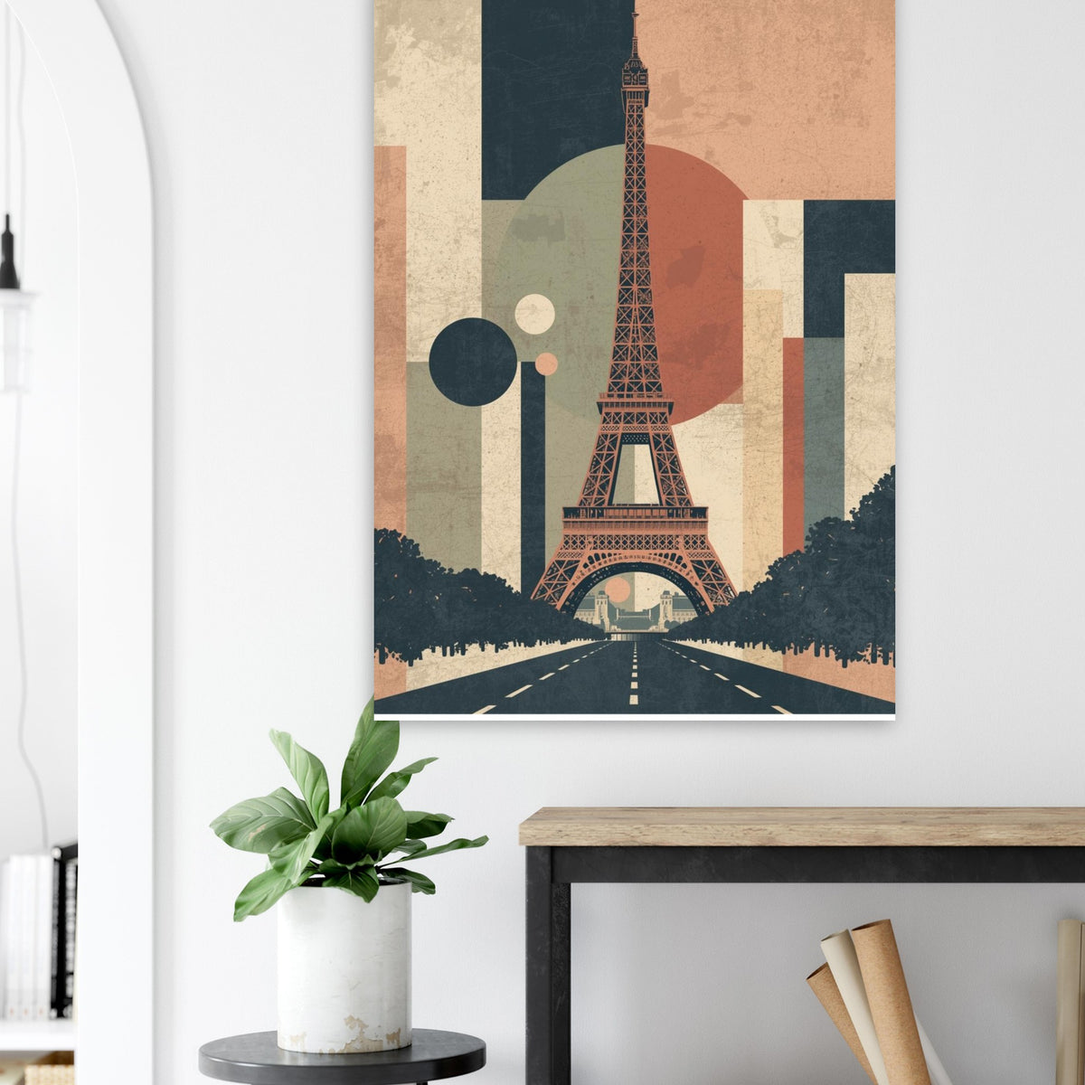 Eiffel Tower Geometric Abstract Fine Art Poster - Mid-Century Modern Parisian Vibe